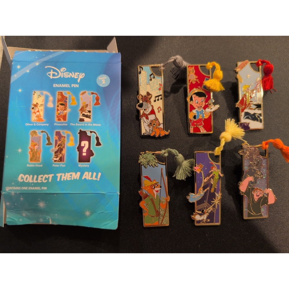 Disney Bookmark Tassel Blind Box Pin - Series 2 Complete Set Of 6 Inc Mystery